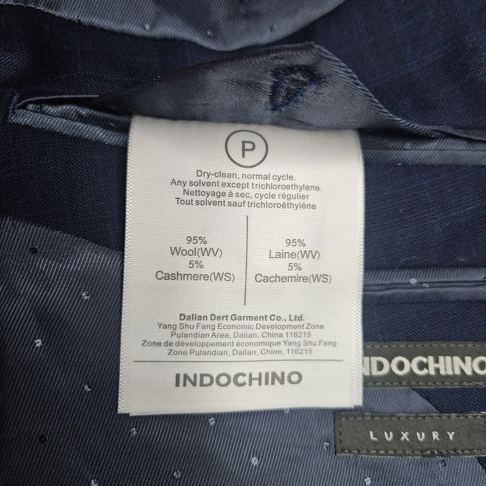 Indochino Cashmere Wool Blue Plaid Windowpane Sport Coat Jacket‎ Blazer 44R NWT